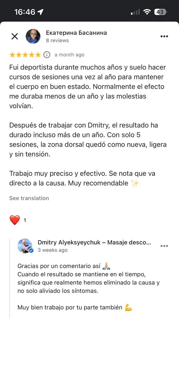 Opinión de cliente y reseña de masaje