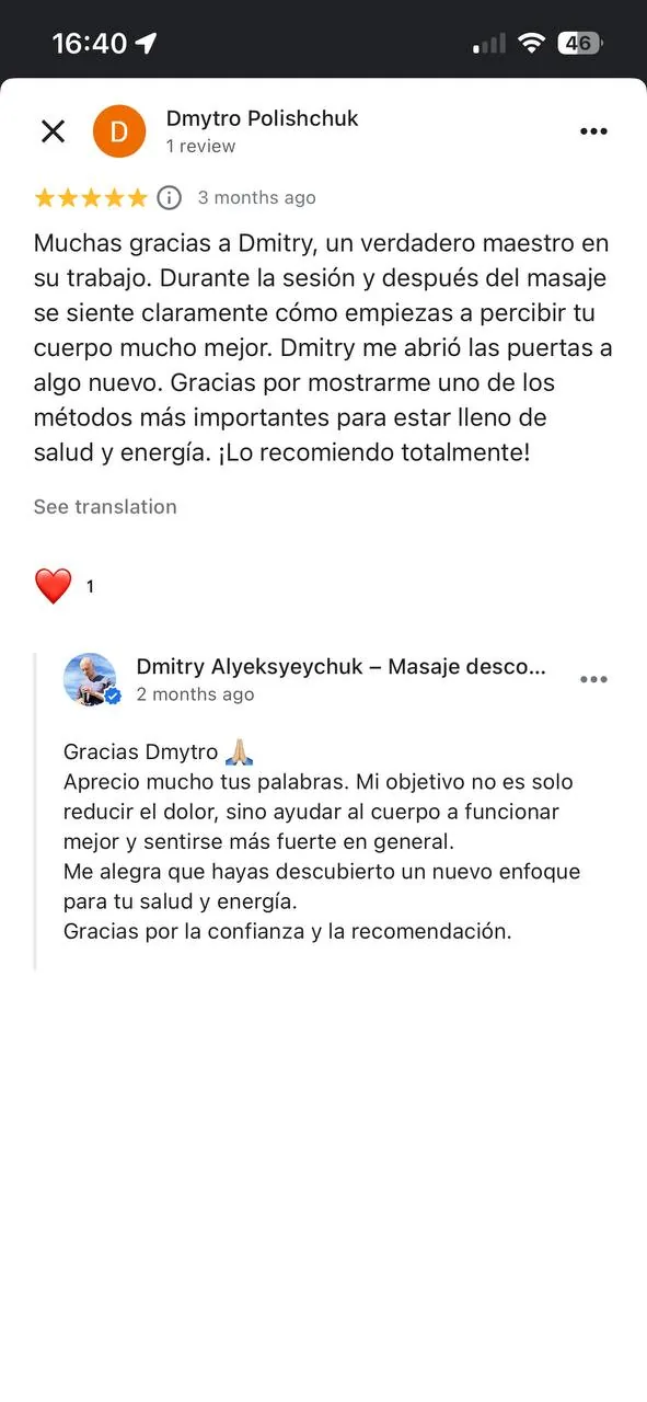 Testimonio de cliente y sesión de masaje