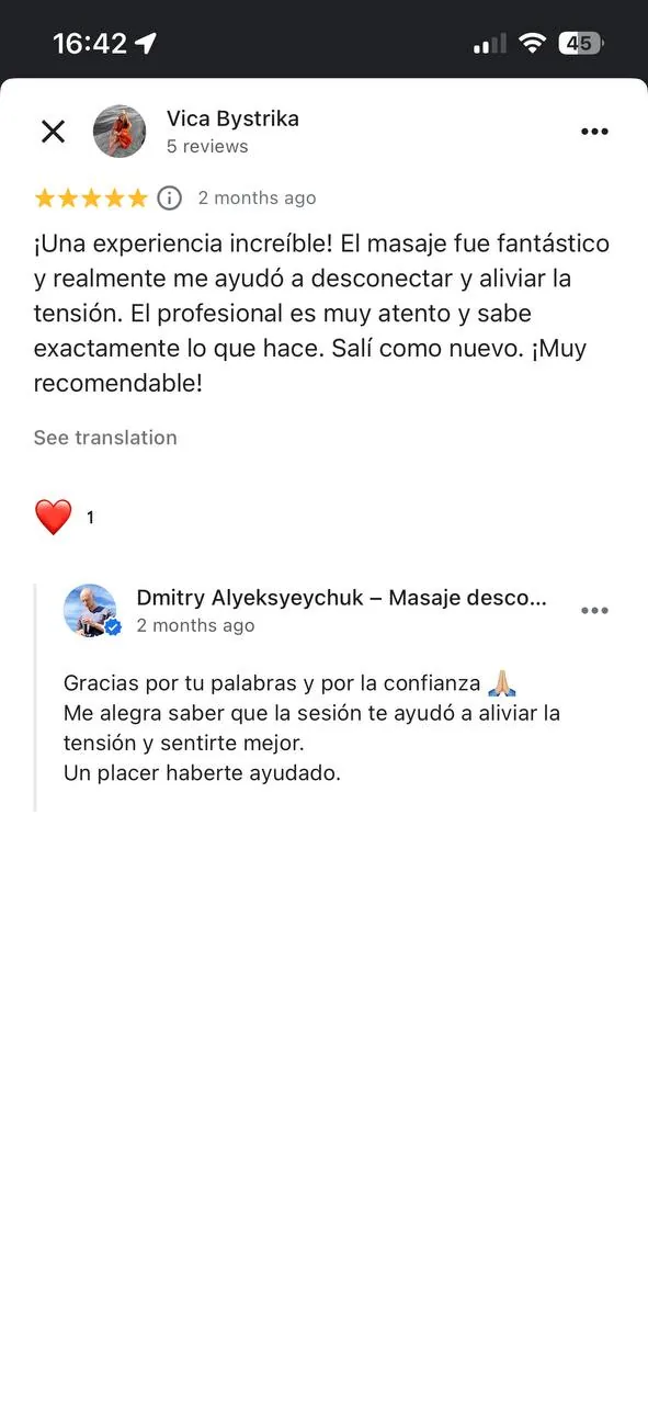 Reseña de cliente y sesión de masaje