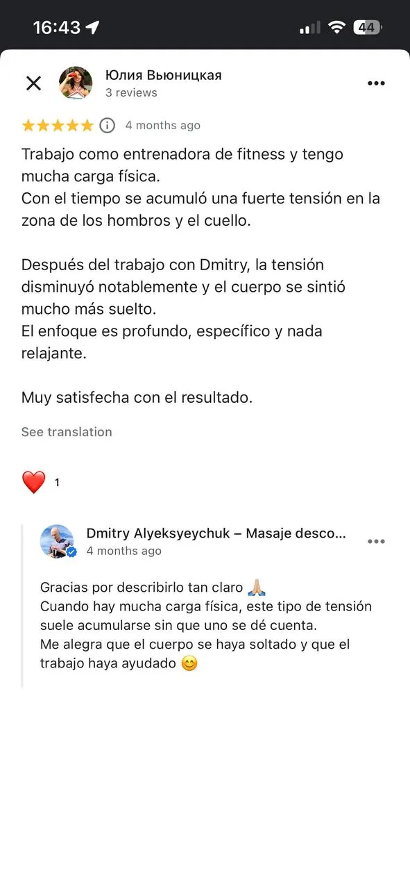 Reseña de cliente y experiencia de masaje